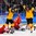 GANGNEUNG, SOUTH KOREA - FEBRUARY 25: Germany's Patrick Hager #50 and Brooks Macek #12 celebrates after a second period goal by Felix Schutz #55 (not shown) on Olympic Athletes from Russia's Vasili Koshechkin #83 with Bogdan Kiselevich #55 looking on during gold medal round action at the PyeongChang 2018 Olympic Winter Games. (Photo by Matt Zambonin/HHOF-IIHF Images)

